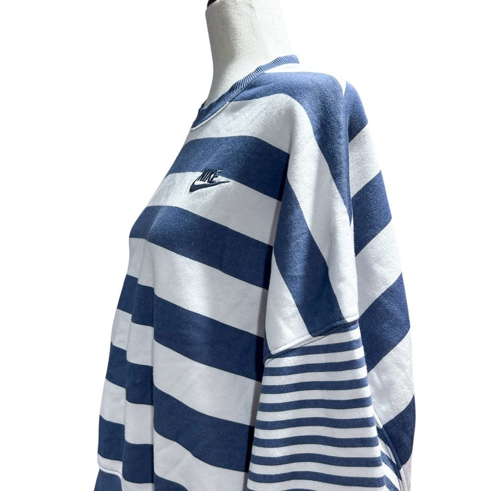 Nike Large Women's Phoenix Fleece Oversized Blue Striped Crew Boxy Preppy - Picture 5 of 14